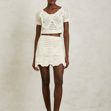 Bérénice Cream White Bowknot Knit Top