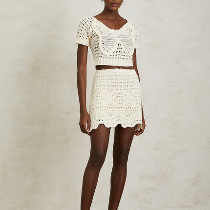 Bérénice Cream White Bowknot Knit Top