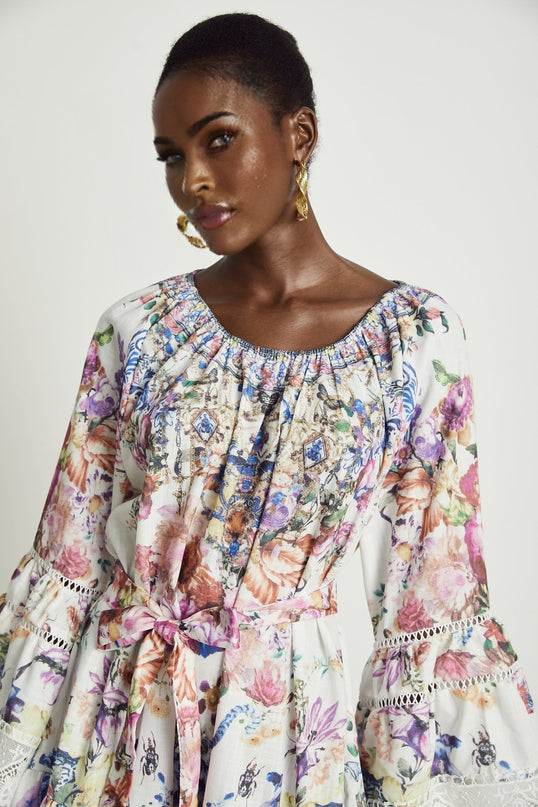 Bérénice floralprint lace trim mini dress