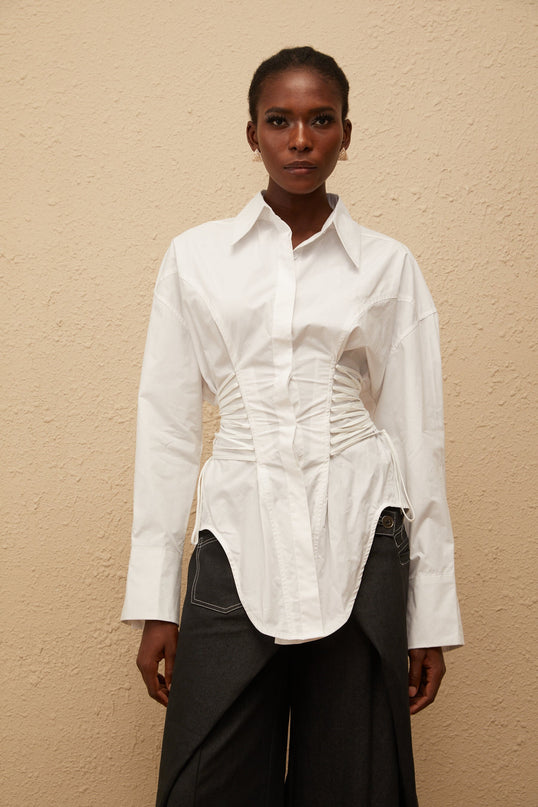 Bérénice White Curved Lace Up Shirt