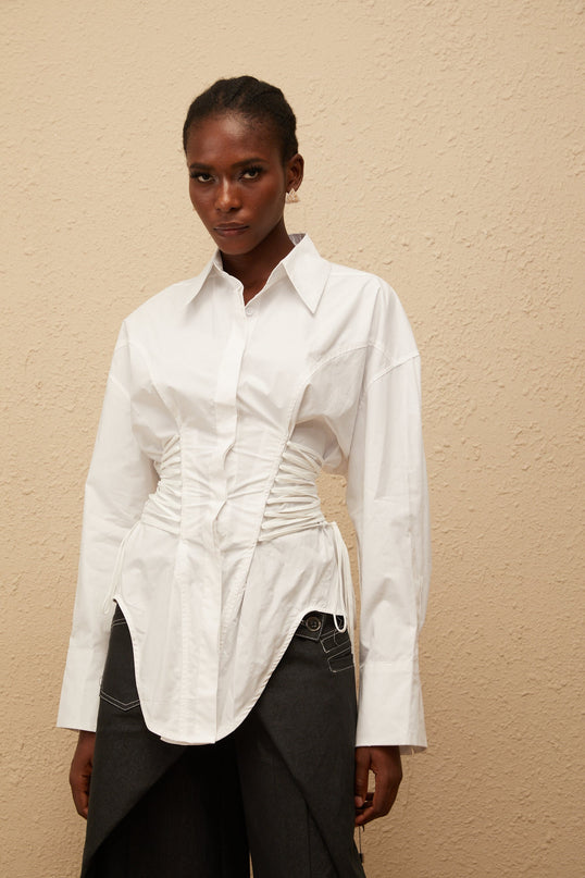 Bérénice White Curved Lace Up Shirt
