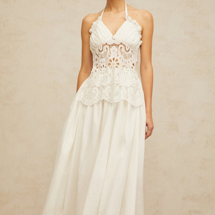 Bérénice white cutout floralembroidered shirred maxi dress