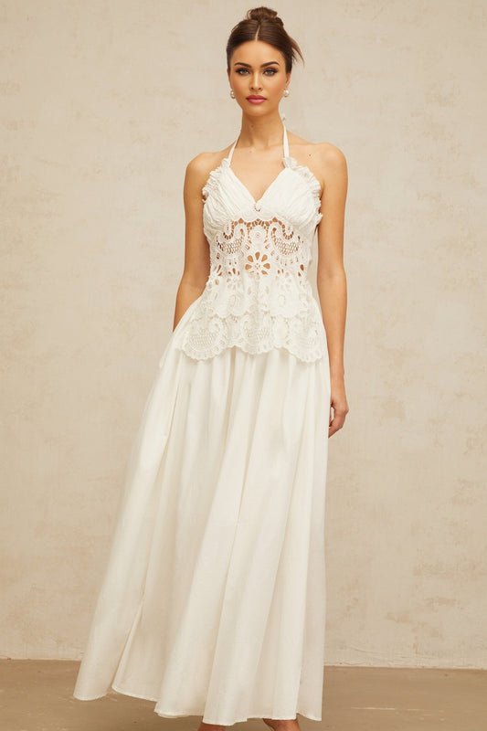 Bérénice white cutout floralembroidered shirred maxi dress