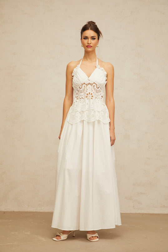 Bérénice white cutout floralembroidered shirred maxi dress