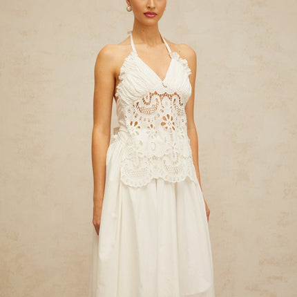 Bérénice white cutout floralembroidered shirred maxi dress