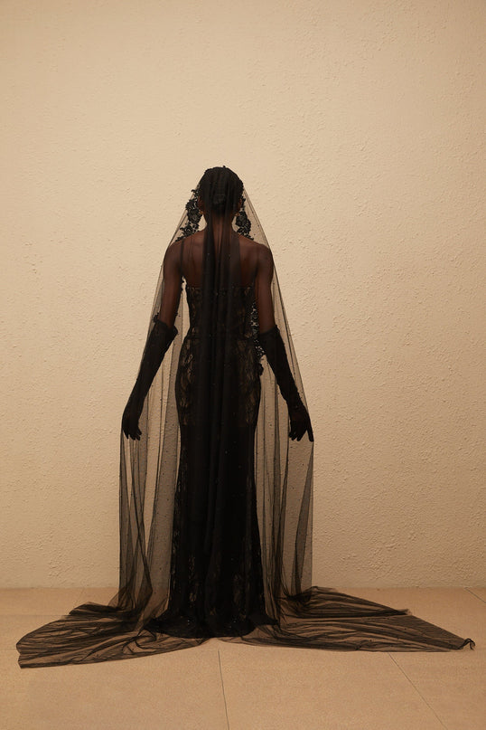 Bertille Black Floral Lace Corset Maxi Dress