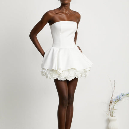 Bettina White Corset Mini Dress 3D Petal Detailing Terylene Spandex