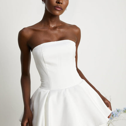 Bettina White Corset Mini Dress 3D Petal Detailing Terylene Spandex Blend