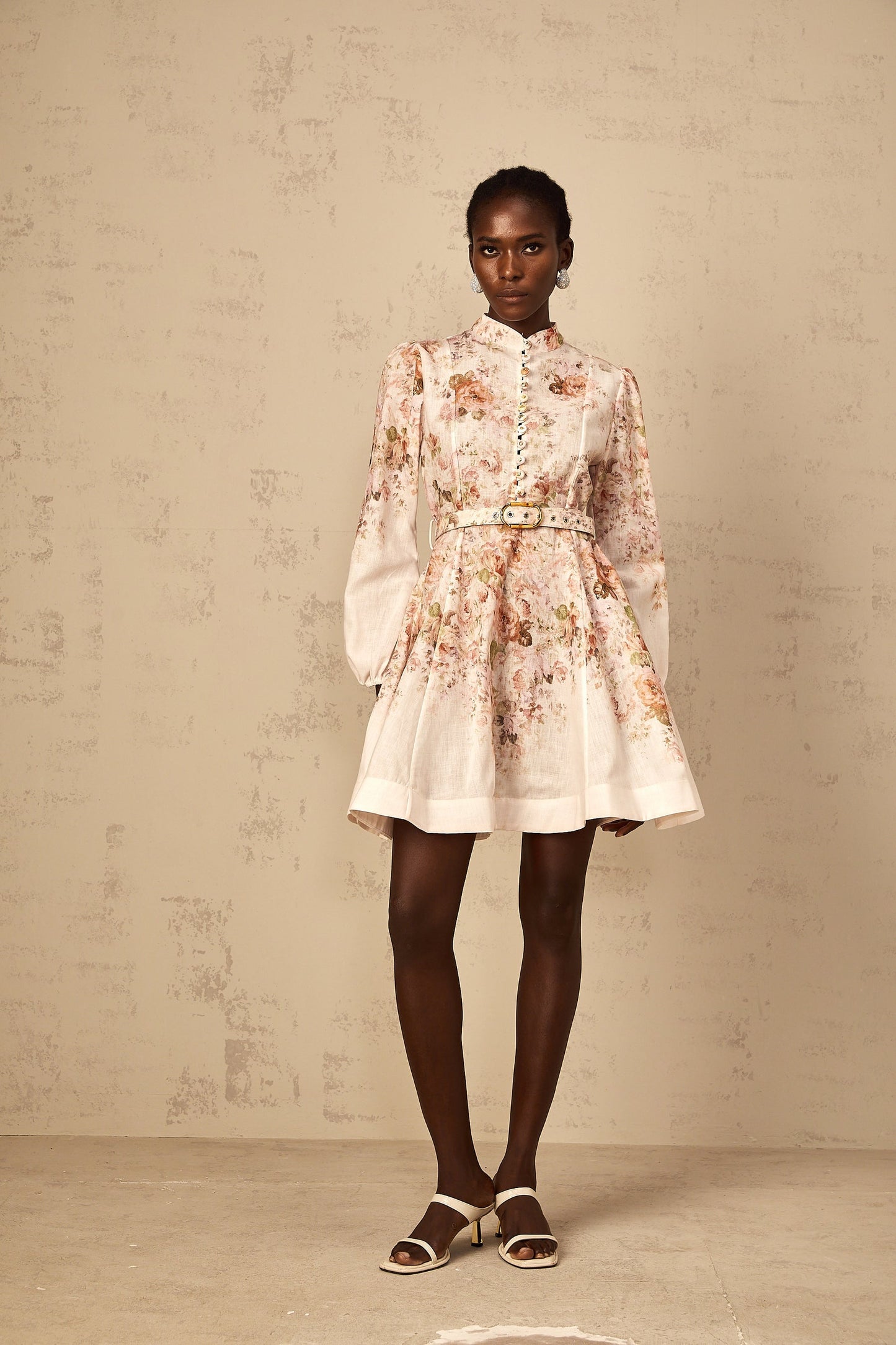 Bianca Beige Floral Print Mini Dress
