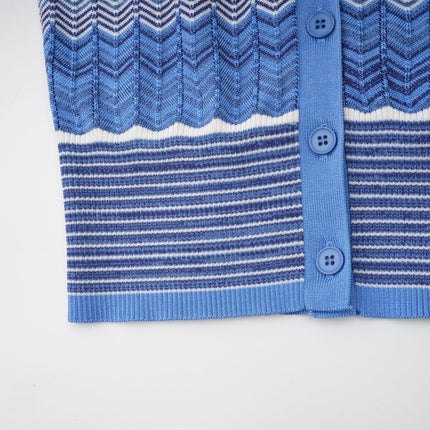 Bianca Blue Zigzag Knit Ensemble Ribbed Knit Top and Skirt Set