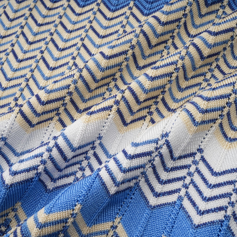 Bianca Blue Zigzag Knit Ensemble Ribbed Knit Top and Skirt Set