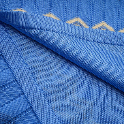 Bianca Blue Zigzag Knit Ensemble Ribbed Knit V-Neck Top and Calf-Length Skirt Set