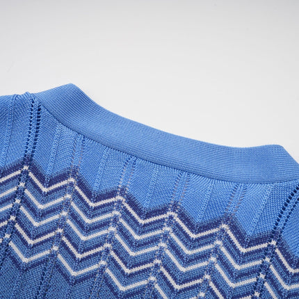 Bianca Blue Zigzag Knit Ensemble Skirt Top Set