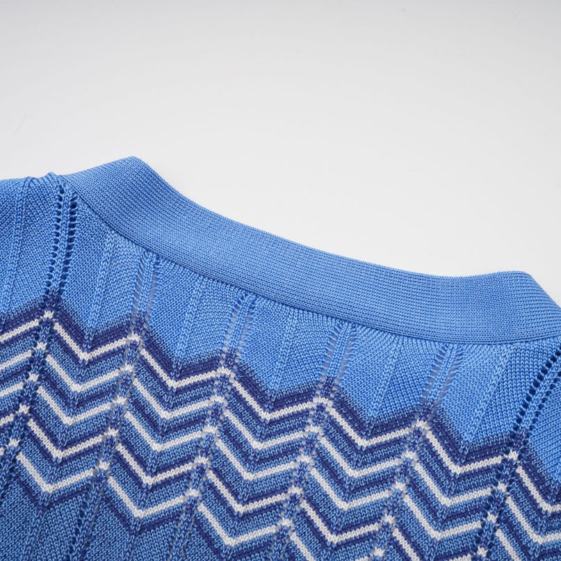 Bianca Blue Zigzag Knit Ensemble Skirt Top Set