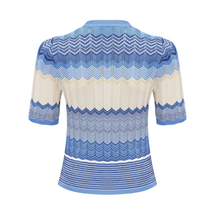 Bianca Blue Zigzag Knit Ensemble Skirt Top Set