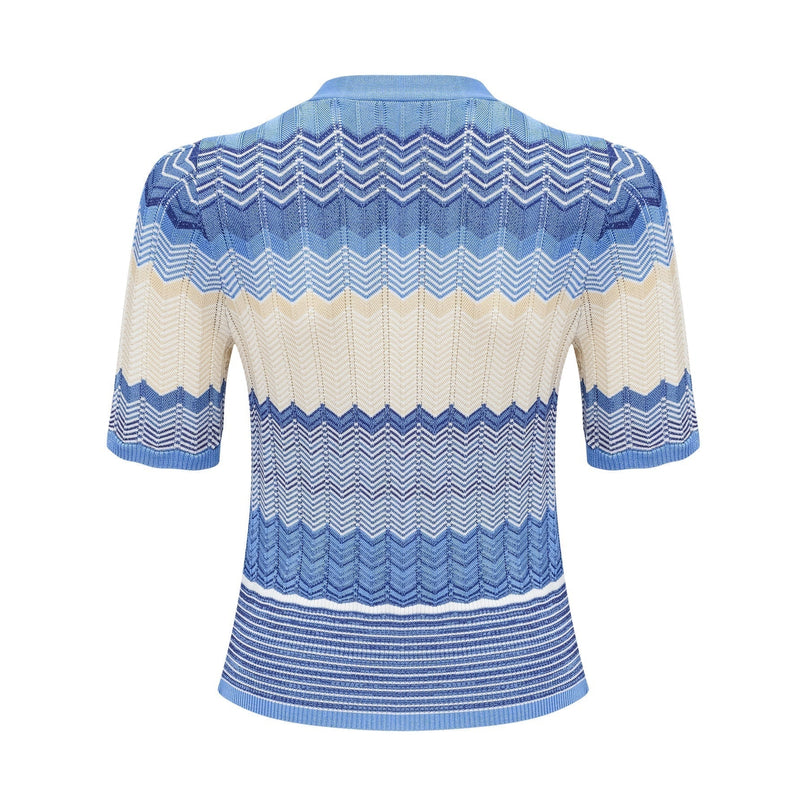 Bianca Blue Zigzag Knit Ensemble Skirt Top Set