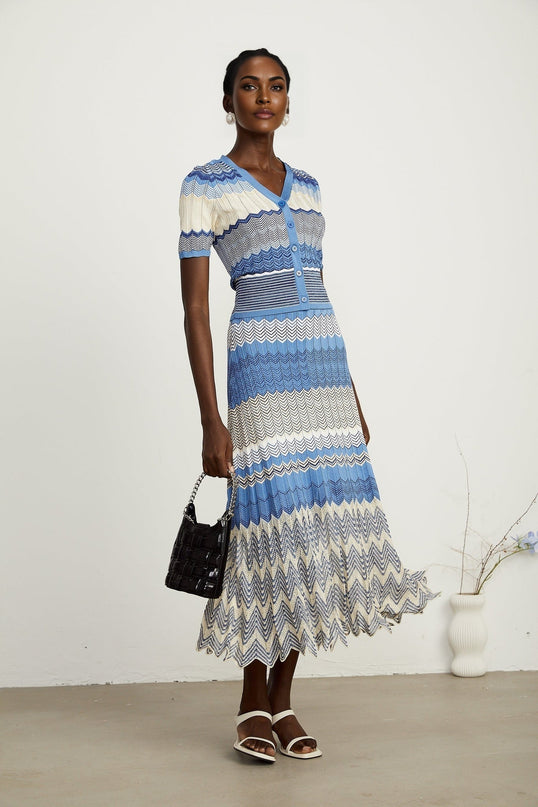 Bianca Blue Zigzag Knit Skirt Top Set