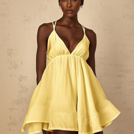 Biancamaria Mini Dress Yellow with V-Neck and Shirred Effect