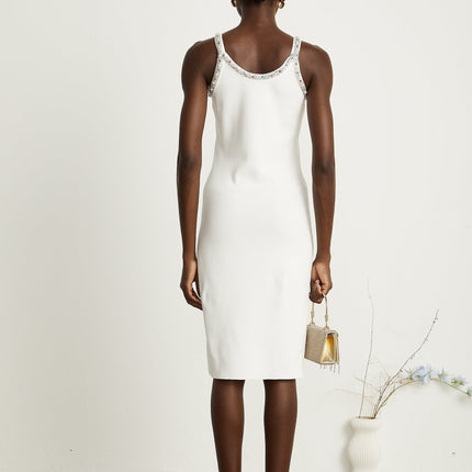 Biancamaria White Cardigan Dress Set with Beaded Embellishments