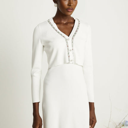 Biancamaria White Cardigan and Dress Set with Beaded Embellishments
