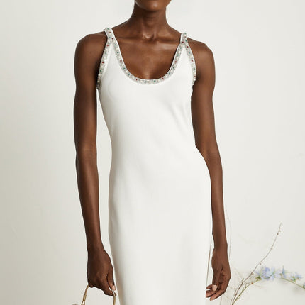 Biancamaria White Cardigan Dress Set with Beaded Embellishments