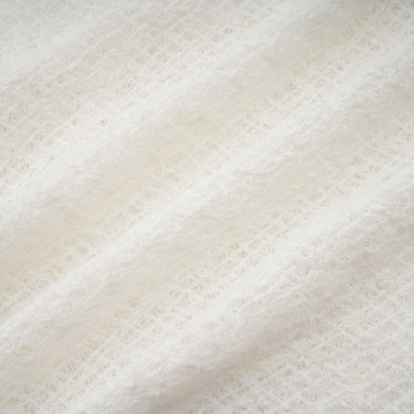 Bianchina White Lace Maxi Dress with Wavy Pattern and Pleated Detail