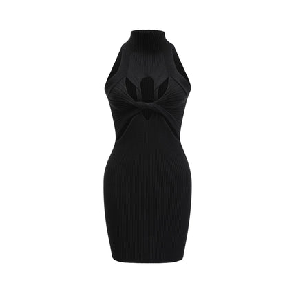 Bice Black Stretch Cotton Mini Dress with Twist Detailing