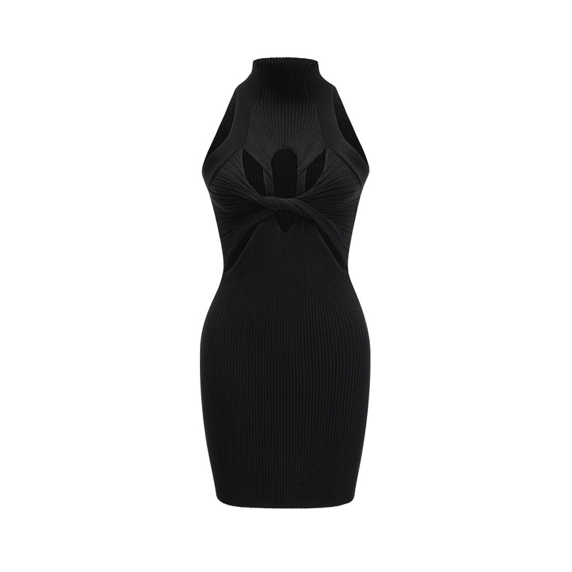 Bice Black Stretch Cotton Mini Dress with Twist Detailing