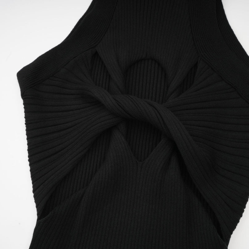 Bice Black Stretch Cotton Mini Dress with Twist Detailing and Cut-Outs