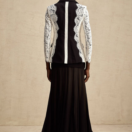 Bice Blazer Black & White Colour-Block Lace Trim Long Sleeve Jacket