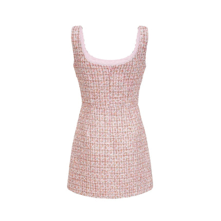 Bice Mini Dress in Pink with Crystal Embellishments and Side Slit