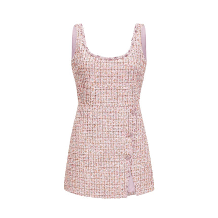 Bice Pink Coarse Tweed Crystal Embellished Mini Dress