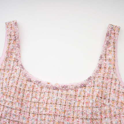 Bice Pink Tweed Crystal Embellished Mini Dress