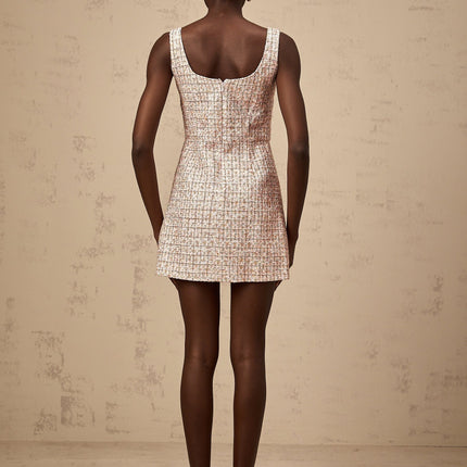 Bice Pink Tweed Crystal Embellished Mini Dress