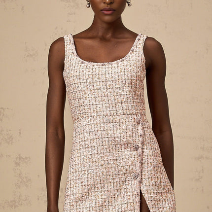 Bice Pink Tweed Crystal Embellished Mini Dress