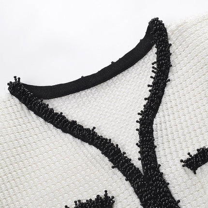 Bice White Cream Black Trim Knit Dress