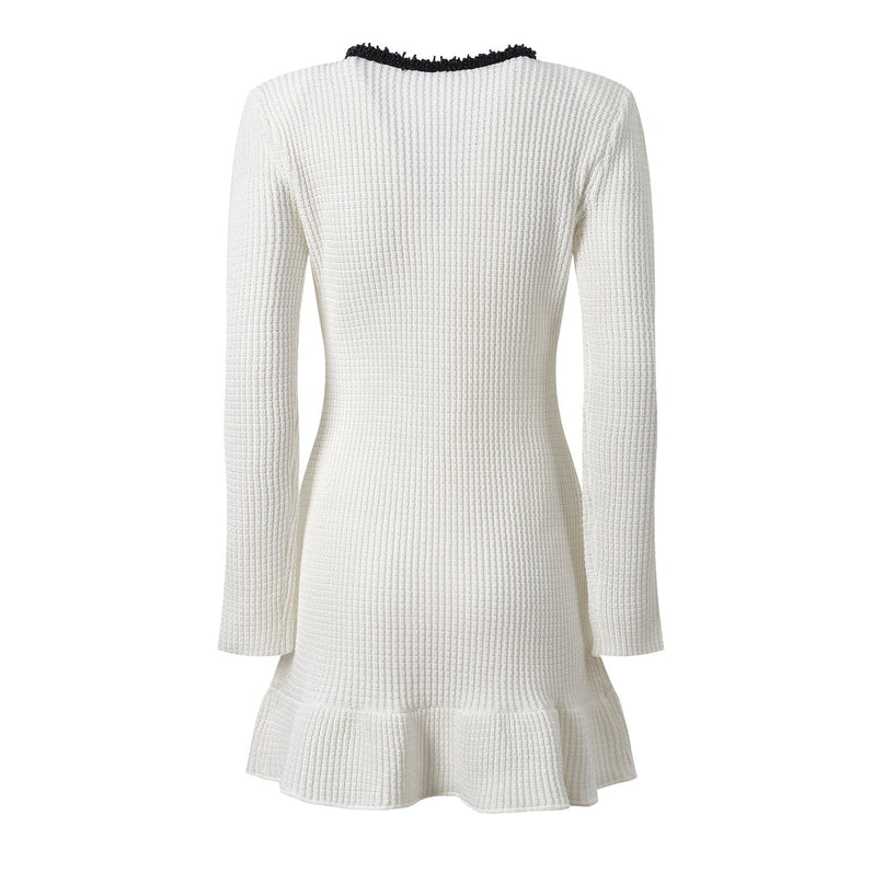 Bice White Textured Knit Dress Cream Black Accents