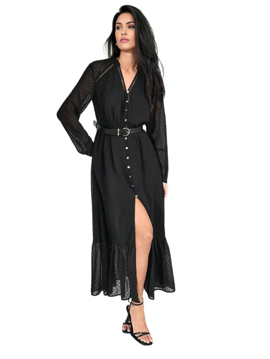 Black 2025 SpringSummer New Casual Fashionable Resort Comfortable Women Polka Dot Cutout Long Dress