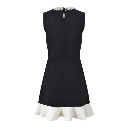 Black A-line Dress with Pearl Embellished Collar