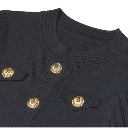 Black A-line Dress with Gold Accents