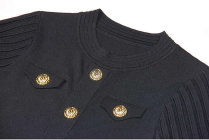 Black A-line Dress with Gold Accents