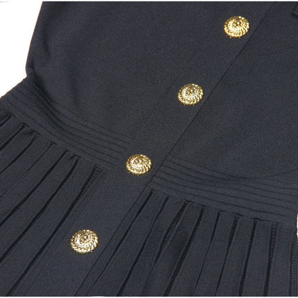 Black A-line Dress with Gold Accents