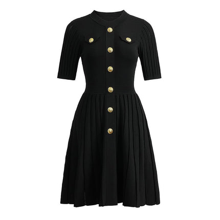 Black A-line Dress with Gold Accents