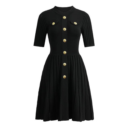 Black A-line Dress with Gold Accents