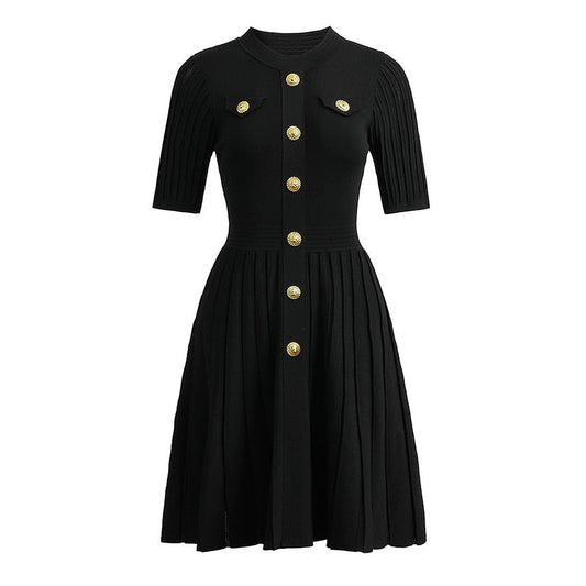 Black A-line Dress with Gold Accents