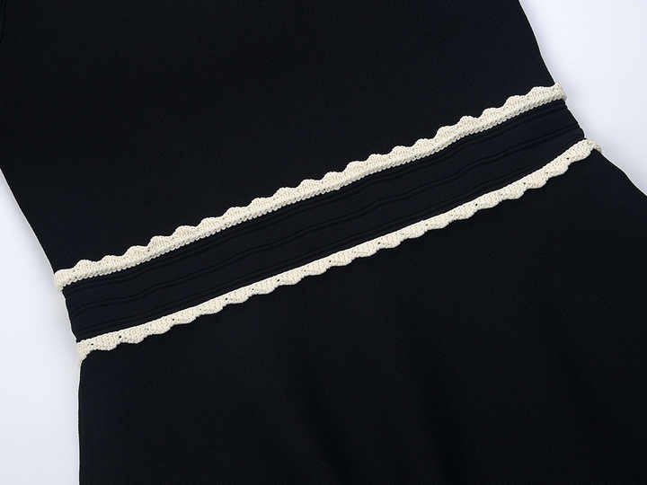 Black A-line Dress with Vintage-Inspired Lace Collar