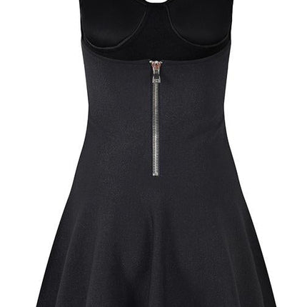 Black A-line halter dress with floral embellishment