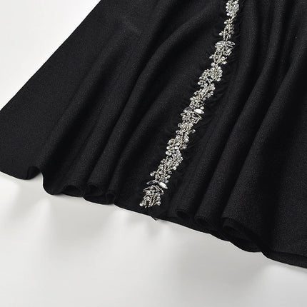 Black A-line Halter Neckline Floral Embellished Dress