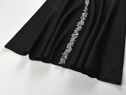 Black A-line Halter Neckline Floral Embellished Dress