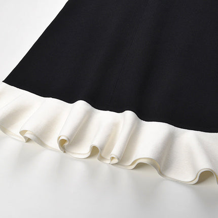 Black A-line Sleeveless Dress with Pearl Embellished Collar